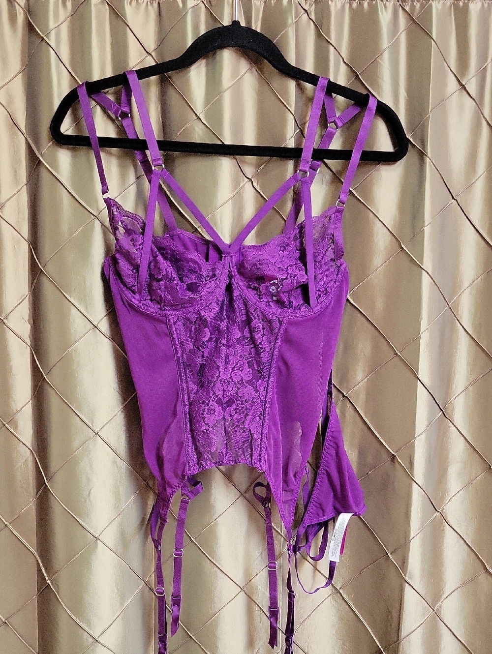 NWT- Adore Me ‘Ben’ Cage Lace Underwire Garter Boustier w/Matching Thong